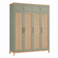 Armario de Madera y Mimbre de 4 Puertas 200x150x60 cm Verde
