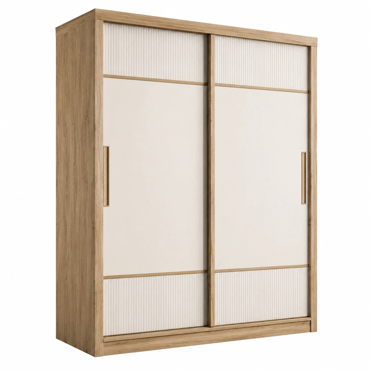 Armario de madera contrachapada con puertas correderas 200x60x220 cm roble y blanco