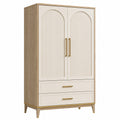 Armario de madera y metal con puertas y cajones beige