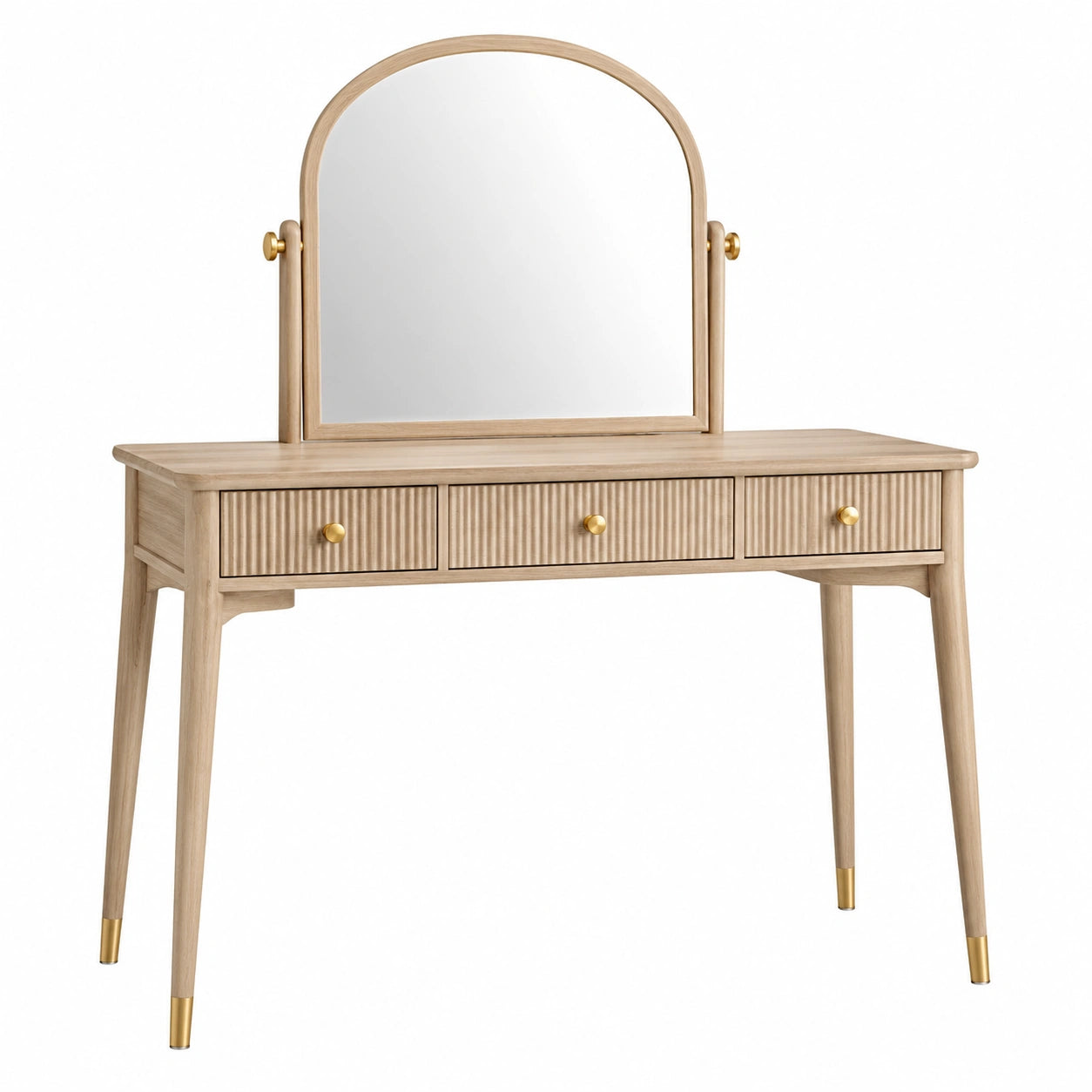 Tocador de madera de roble con espejo ajustable y 3 cajones