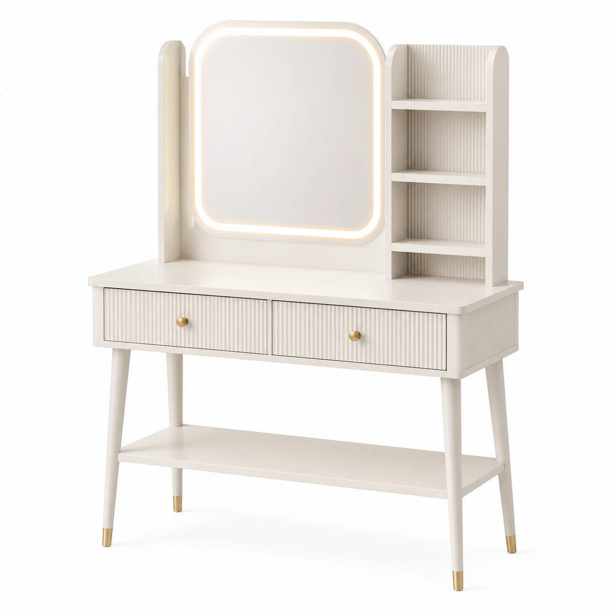 Tocador de MDF blanco con espejo LED y almacenamiento