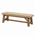 Banco de madera con tapizado de lino beige 150cm
