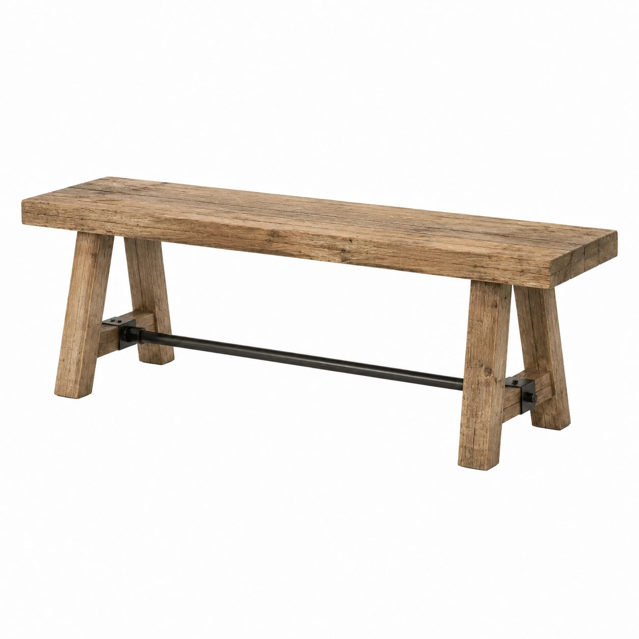 Banco de madera con barra de metal 150x35x45 cm
