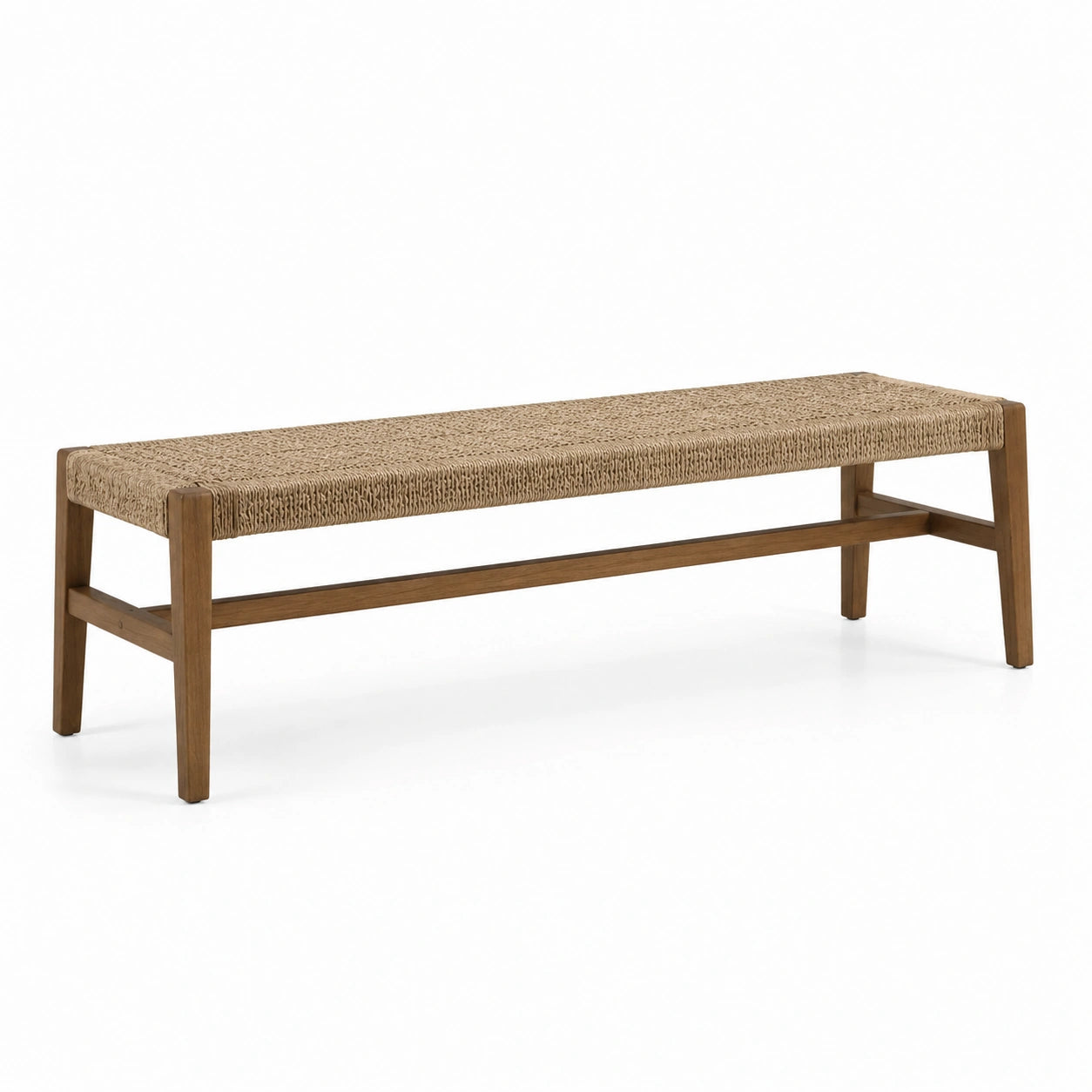 Banco de madera y asiento de fibra natural 120 cm