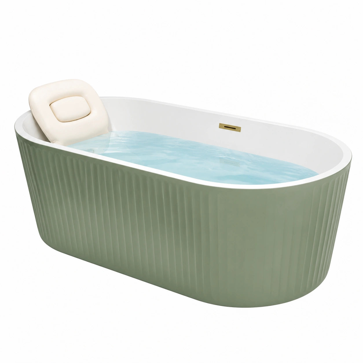 Bañera de acrílico independiente verde con almohada