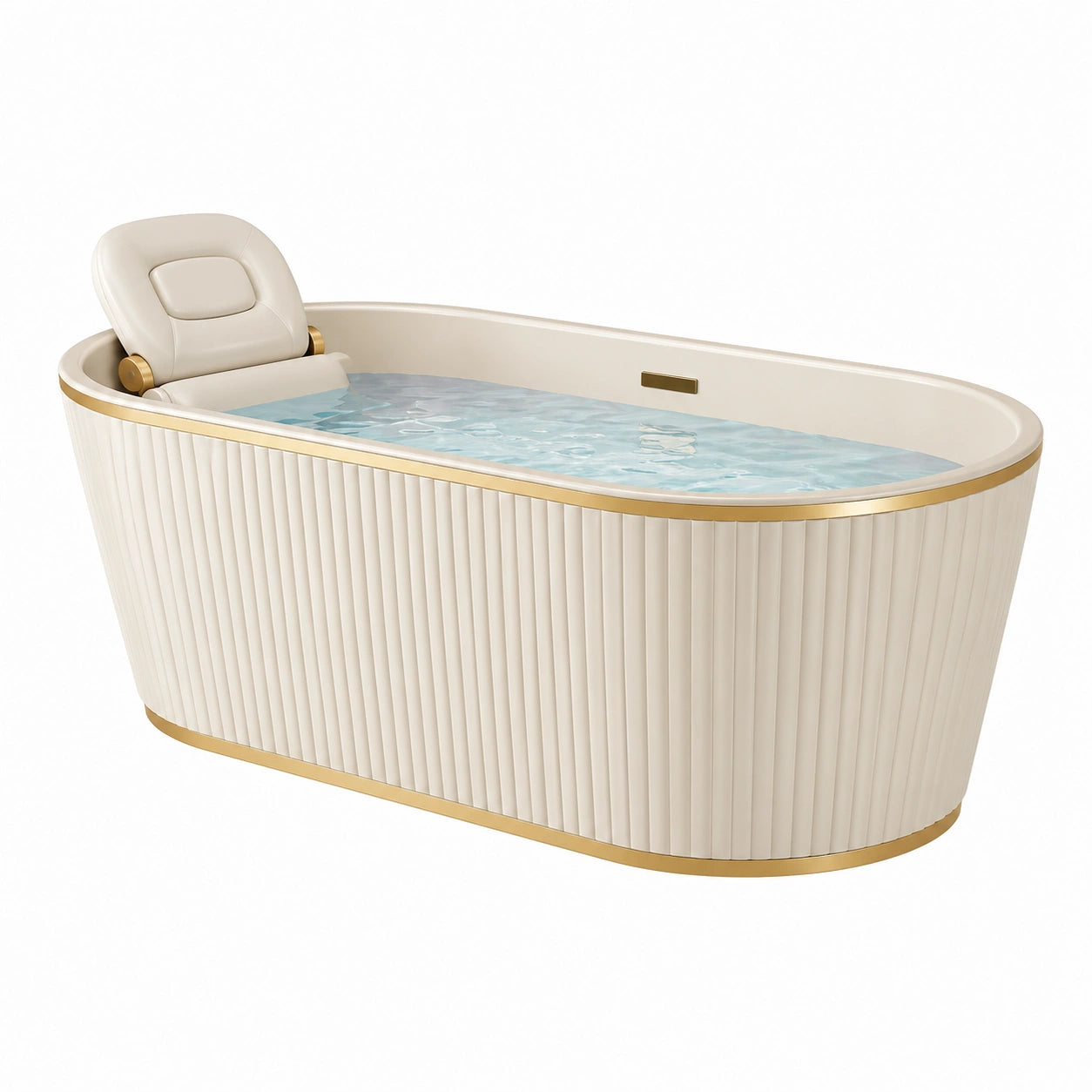 Bañera independiente oval acrílico crema y dorado 170x75x60 cm