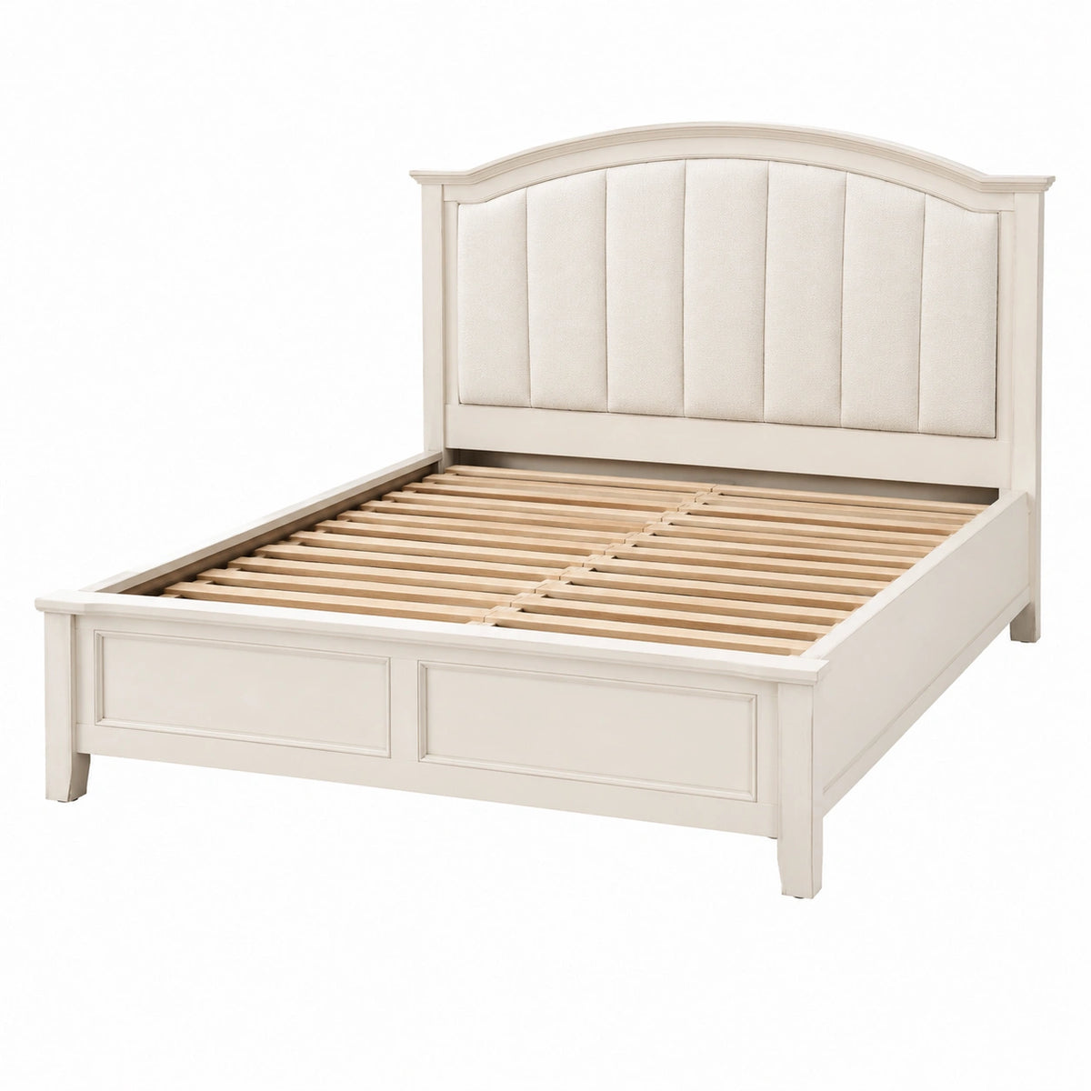 Cama de madera con cabecero tapizado 200x160 cm crema