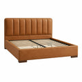 Cama doble con cabecera acolchada de cuero sintético 140x200 cm marrón
