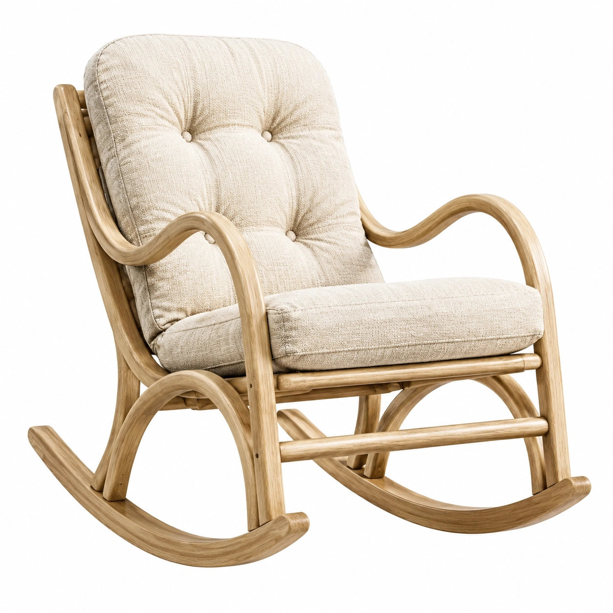Mecedora de Madera de Roble con Cojines de Algodón Beige
