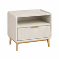 Mesita de noche de madera y metal beige 60x40x55 cm