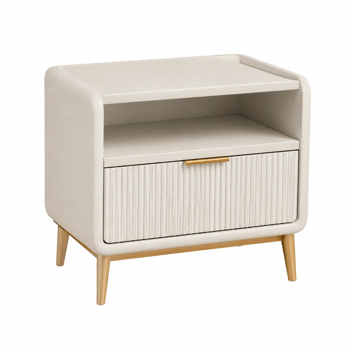 Mesita de noche de madera y metal beige 60x40x55 cm
