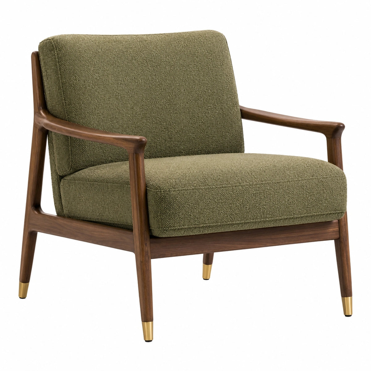 Sillón de madera con tapizado de poliéster verde
