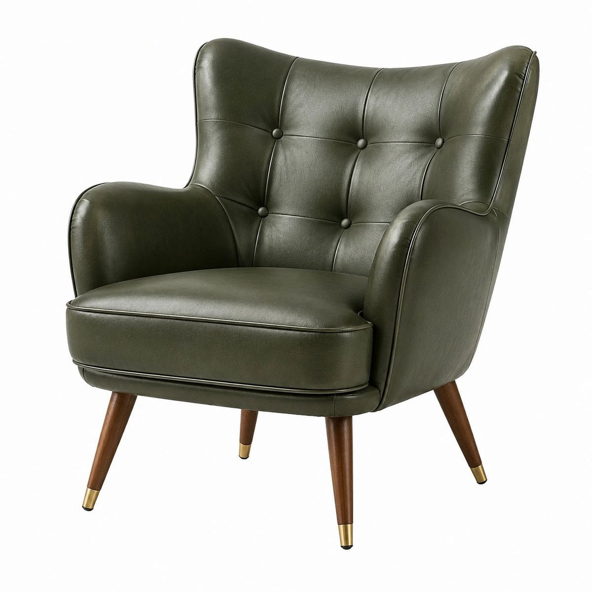 Sillón de Cuero Sintético Verde con Patas de Madera