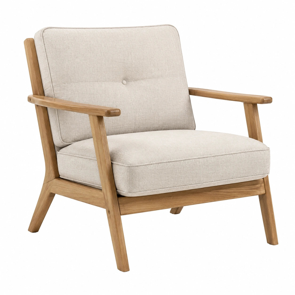 Sillón de madera de roble con cojines de poliéster en color crema