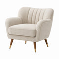 Sillón de tela de poliéster beige con patas de madera de nogal